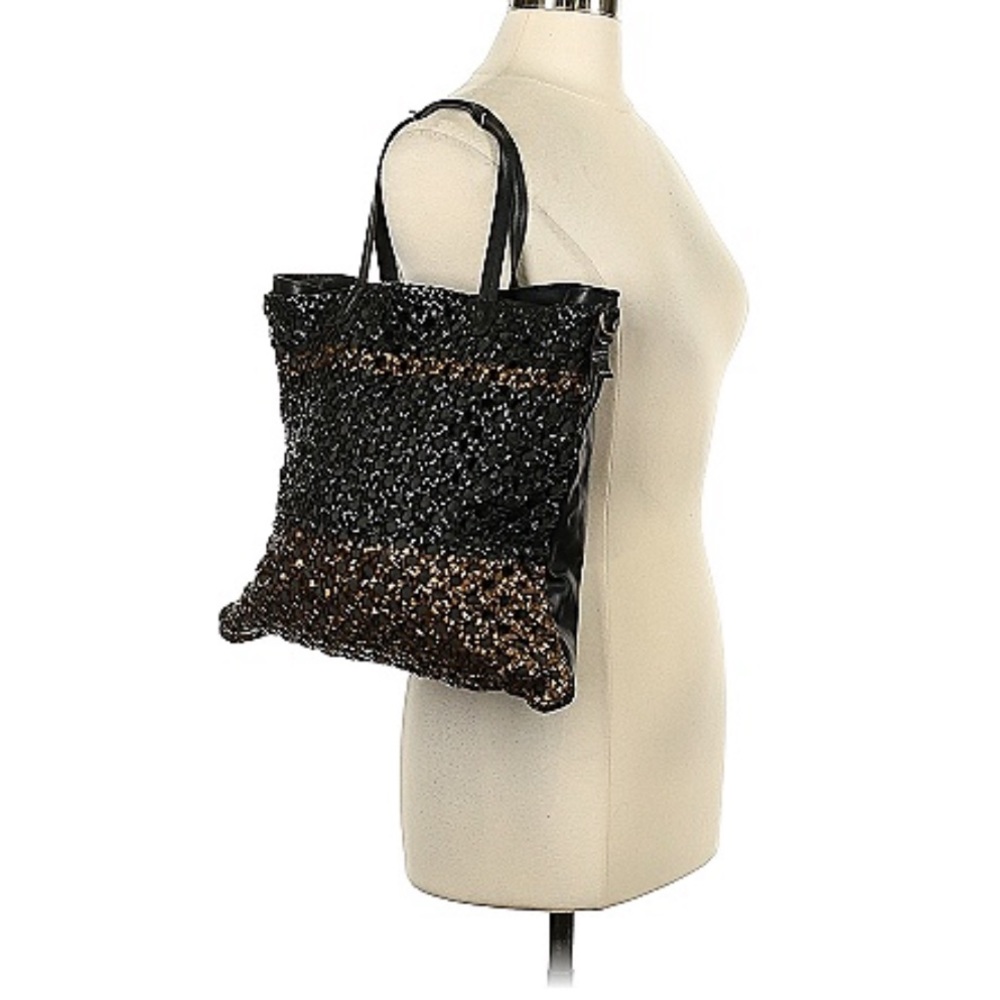 💗👛RITA MERLINI WOVEN BAG BLACK GOLD LARGE HANDBAG MADE IN ITALY BASKET WEAVE